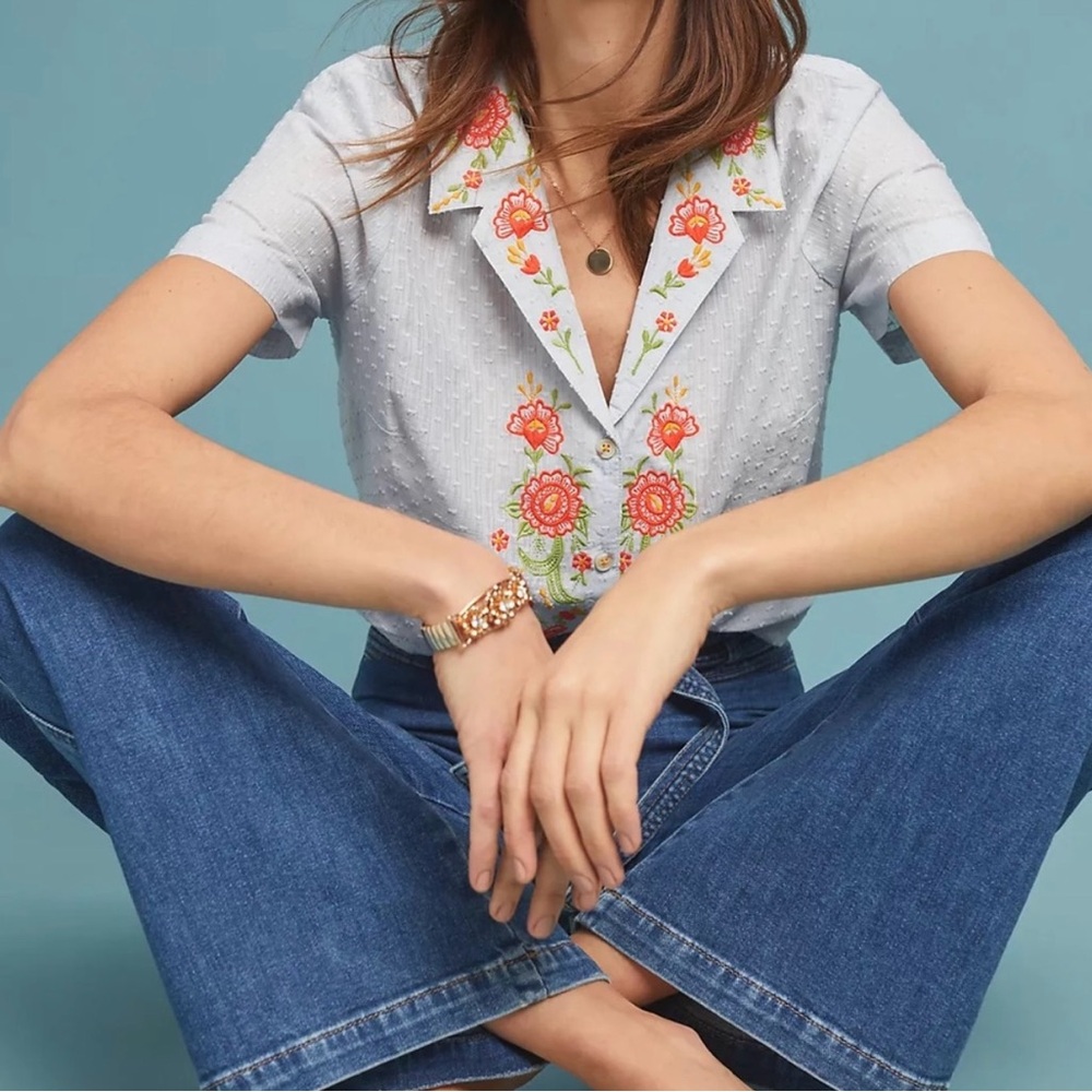 Anthropologie Embroidered Floral Blouse